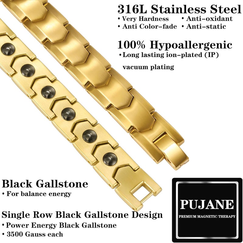 PUJANE Magnetic Hematite Bracelets for Men Women 316L Stainless Steel Power Balance Energy Magnets Stones Bracelet Jewelry Gift with Adjustment Tool - Image 3